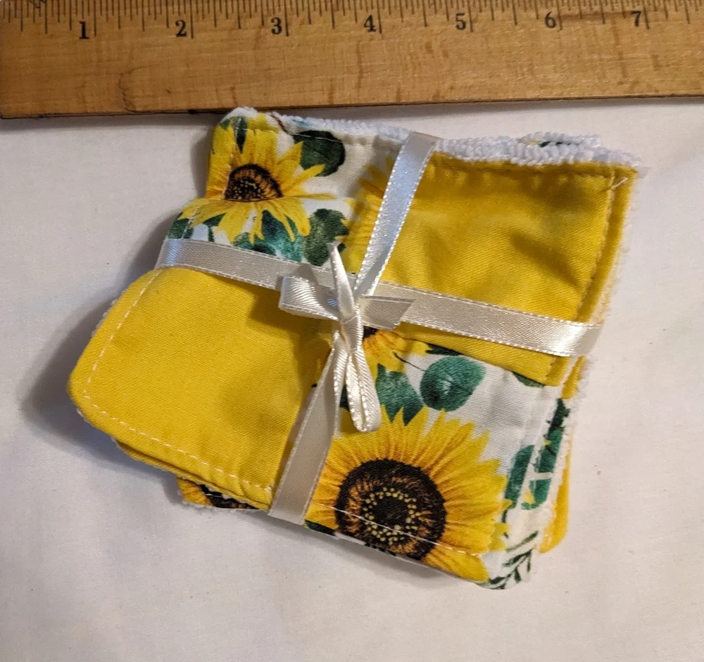 3 Microfiber Sunflower Makeup Removers Handmade Hand Crafted